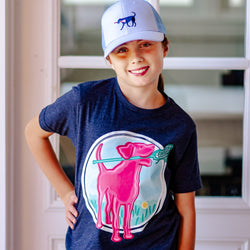 Girls Lacrosse Short Sleeve T-Shirt - Lacrosse Dog with Girl Stick