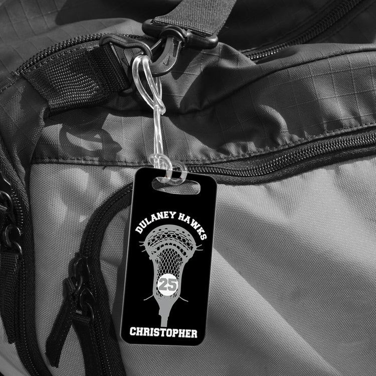 Guys Lacrosse Bag/Luggage Tag - Custom Number Stick Head