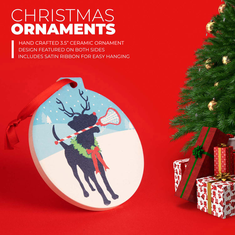CTS Girls Lacrosse Round Ceramic Ornament - Jingles the Lax Reindeer Dog