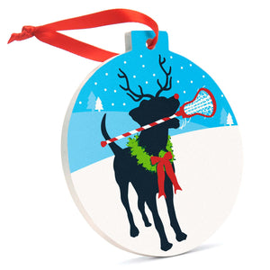 CTS Girls Lacrosse Round Ceramic Ornament - Jingles the Lax Reindeer Dog