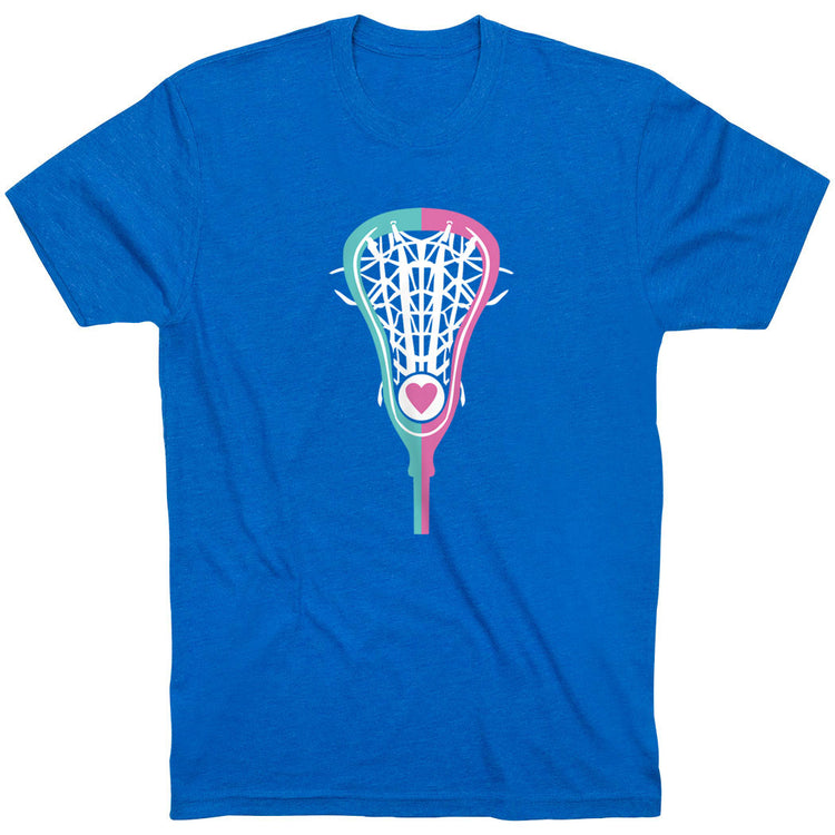 Girls Lacrosse T-Shirt Short Sleeve Lacrosse Stick Heart [Youth Medium/Royal] - SS