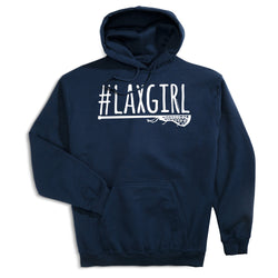 Girls Lacrosse Hooded Sweatshirt - #LAXGIRL [Navy/Adult Large] - SS