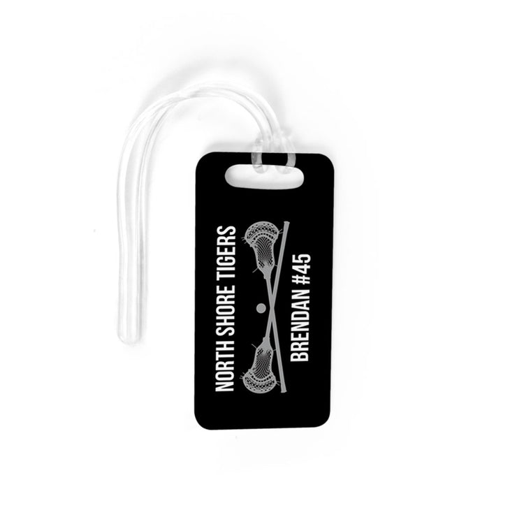 Guys Lacrosse Bag/Luggage Tag - Personalized Text with Crossed Sticks