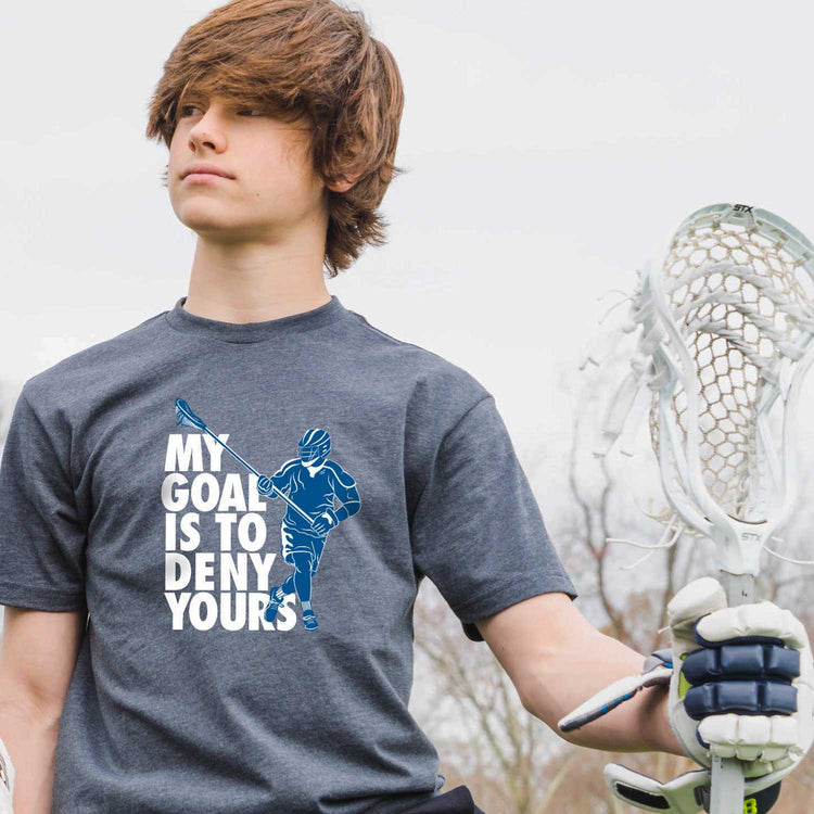 Guys Lacrosse Short Sleeve T-Shirt - My Goal Is To Deny Yours Defenseman