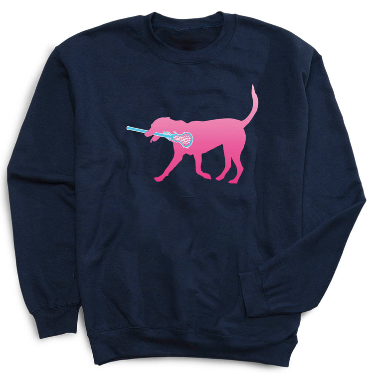 Girls Lacrosse Crewneck Sweatshirt - LuLa the LAX Dog (Pink)