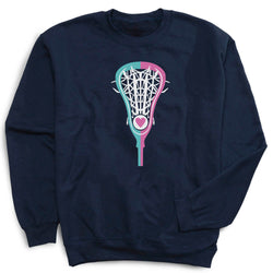 Girls Lacrosse Crew Neck Sweatshirt - Lacrosse Stick Heart [Youth Small/Navy] - SS