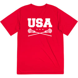 Guys Lacrosse Short Sleeve Performance Tee - USA [Adult Small/Red] - SS