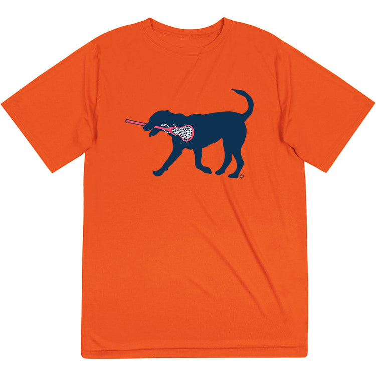 Girls Lacrosse Short Sleeve Performance Tee - LuLa the Lax Dog(Blue)