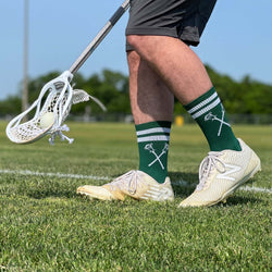 Guys Lacrosse Woven Mid-Calf Socks - Retro Crossed Sticks (Green/White)