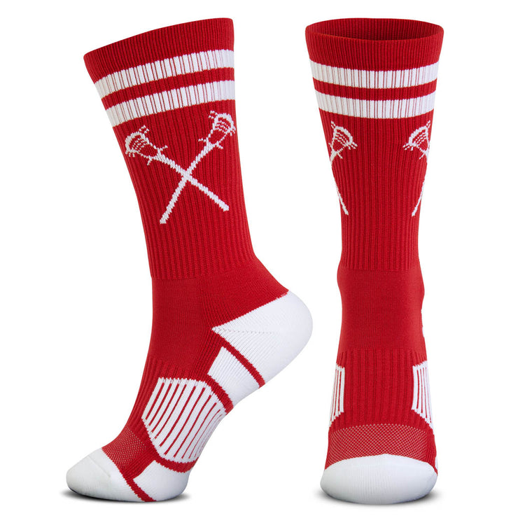 Guys Lacrosse Woven Mid-Calf Sock Set - Pass & Score (Red)
