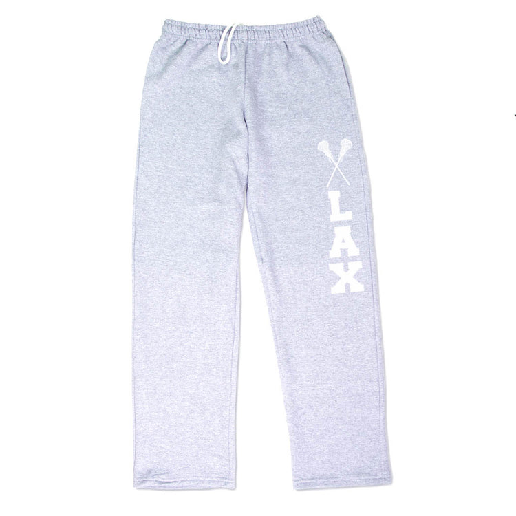 Girls Lacrosse Fleece Sweatpants - Lax With Crossed Sticks [Gray/Adult Large] - SS