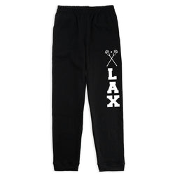 Guys Lacrosse Fleece Sweatpants - Lax With Crossed Sticks [Black/Youth Small] - SS