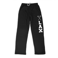 Guys Lacrosse Fleece Sweatpants - Lax With Crossed Sticks [Black/Adult Small] - SS