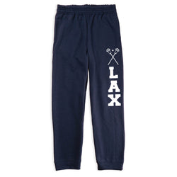 Guys Lacrosse Fleece Sweatpants - Lax With Crossed Sticks [Navy/Youth Medium] - SS