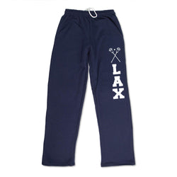 Guys Lacrosse Fleece Sweatpants - Lax With Crossed Sticks [Navy/Adult Large] - SS