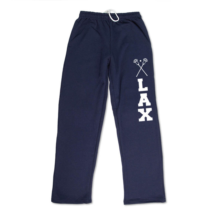 Guys Lacrosse Fleece Sweatpants - Lax With Crossed Sticks [Navy/Adult Large] - SS