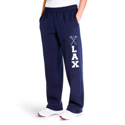 Guys Lacrosse Fleece Sweatpants - Lax With Crossed Sticks [Navy/Adult Large] - SS