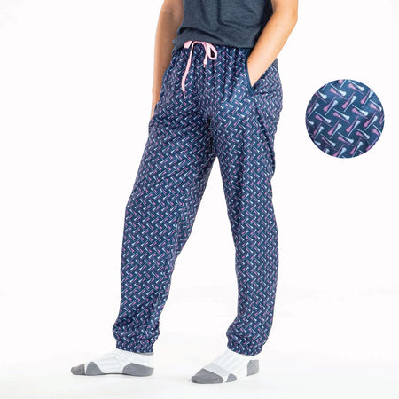 Girls Lacrosse Lounge Pants - Lacrosse Stick Herringbone (Pink)