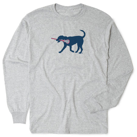 Girls Lacrosse Tshirt Long Sleeve - Lula The Lax Dog (Blue) [Youth Medium/Gray] - SS