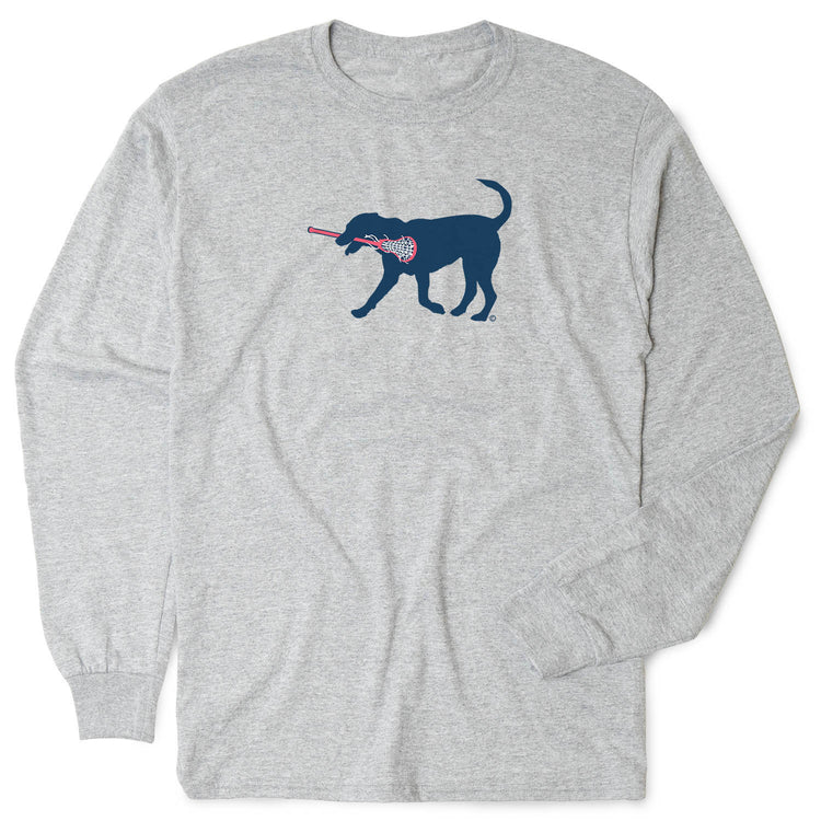 Girls Lacrosse Tshirt Long Sleeve - Lula The Lax Dog (Blue) [Youth Medium/Gray] - SS