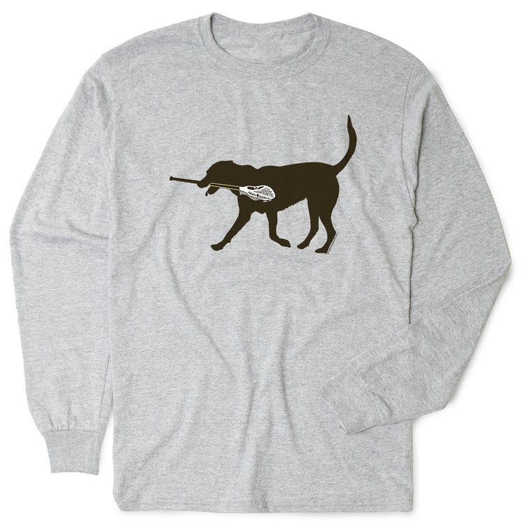 Guys Lacrosse Tshirt Long Sleeve - Max The Lax Dog [Gray/Adult XX-Large] - SS
