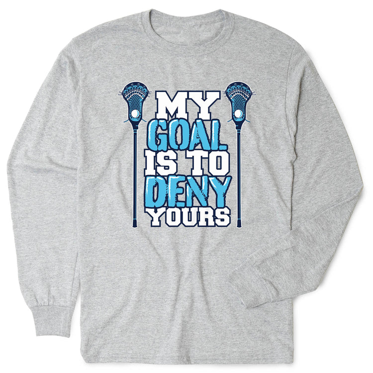 Guys Lacrosse Tshirt Long Sleeve - My Goal [Youth Small/Gray] - SS