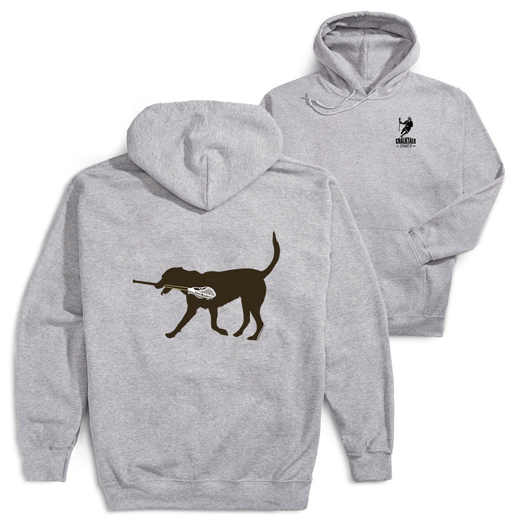 Guys Lacrosse Hooded Sweatshirt - Max The Lax Dog (Back Design) [Youth Large/Gray] - SS