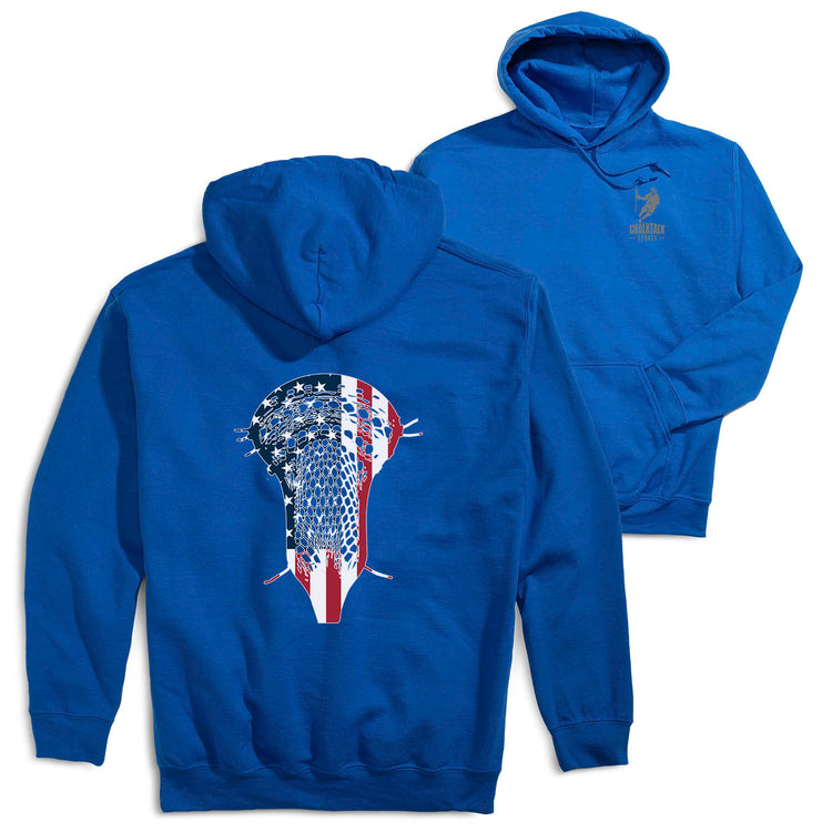 Guys Lacrosse Hooded Sweatshirt - Patriotic Stick (Back Design) [Royal/Adult Small] - SS