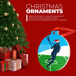 Girls Lacrosse Round Ceramic Ornament - Silhouette with Santa Hat