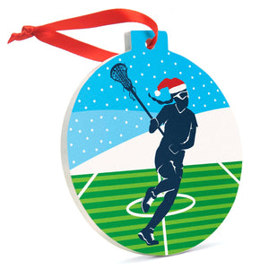 CTS Girls Lacrosse Round Ceramic Ornament - Silhouette with Santa Hat
