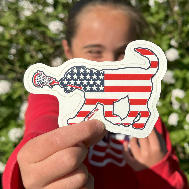 CTS Girls Lacrosse Sticker - Patriotic Lula The Lax Dog
