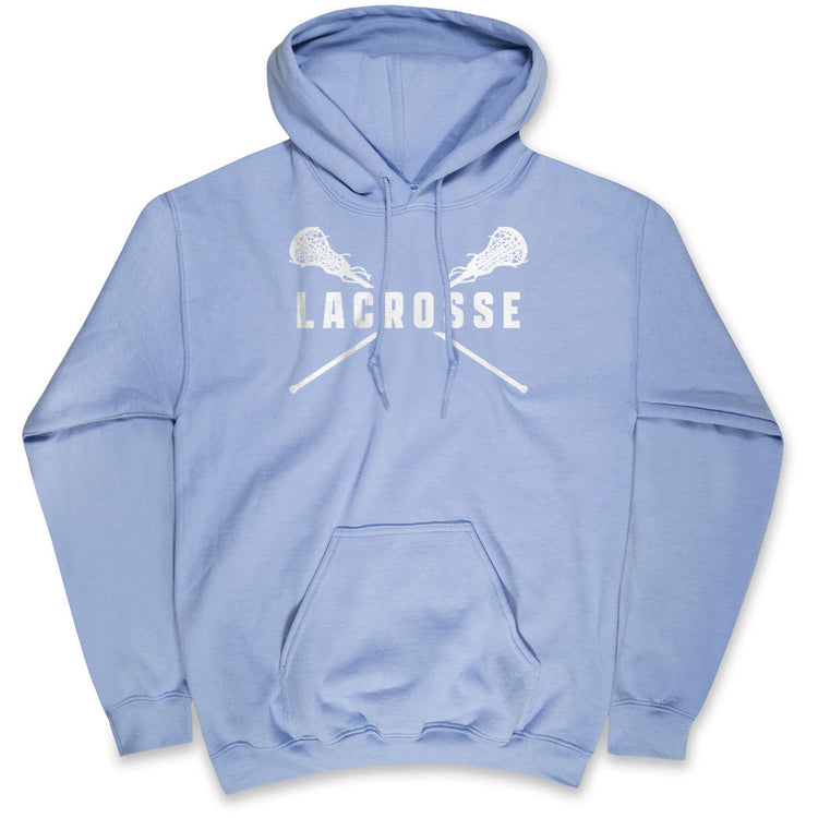Girls Lacrosse Hooded Sweatshirt - Lacrosse Crossed Girls Sticks [Carolina/Youth Large] - SS