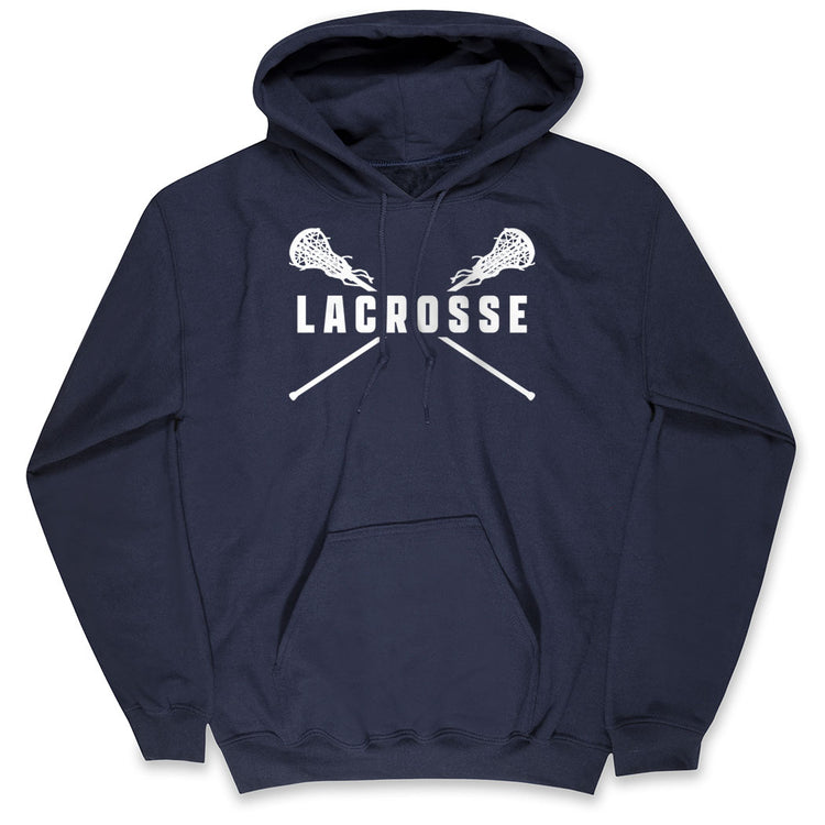 Girls Lacrosse Hooded Sweatshirt - Lacrosse Crossed Girls Sticks [Navy/Youth Medium] - SS