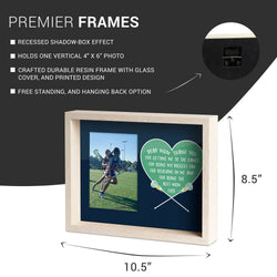 Dear Mom Girls Lacrosse wooden frame featuring a picture of a girl playing lacrosse with details about the frame