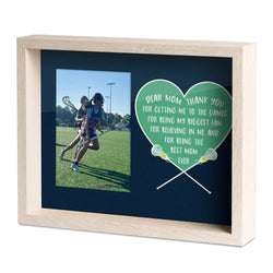 Dear Mom Girls Lacrosse wooden frame featuring a picture of a girl playing lacrosse