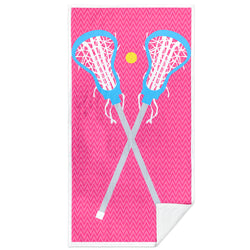 Girls Lacrosse Premium Beach Towel - Crossed Sticks Pink