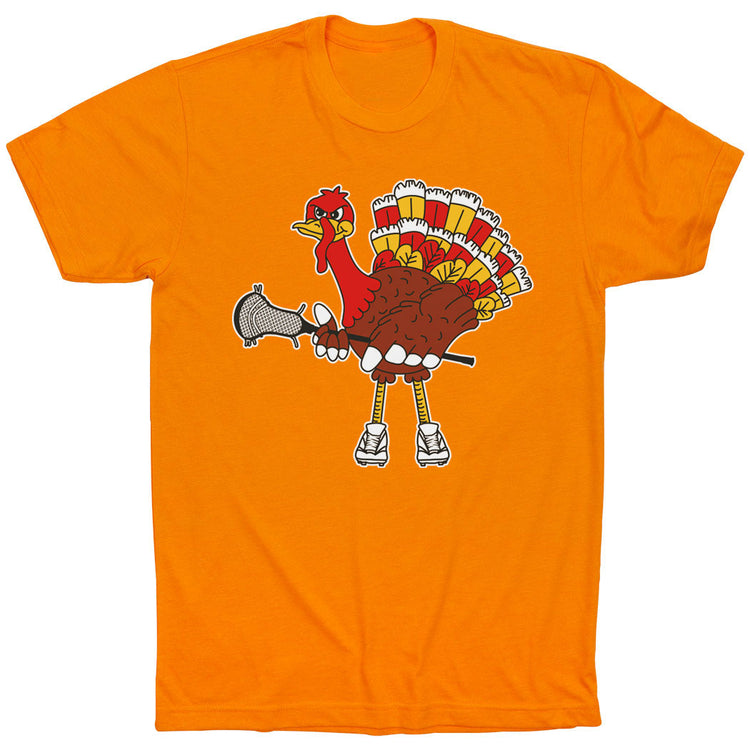 Guys Lacrosse Short Sleeve T-Shirt - Top Cheddar Turkey Tom [Orange/Adult Small] - SS