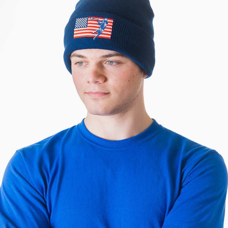Guys Lacrosse Embroidered Beanie - Patriotic Lacrosse