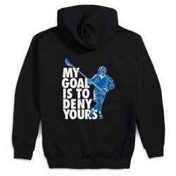 Guys Lacrosse Hooded Sweatshirt - My Goal Is To Deny Yours Defenseman(Back Design) [Black/Adult X-Large] - SS