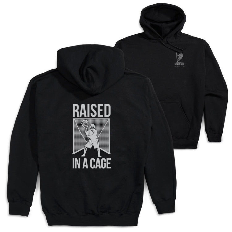 Guys Lacrosse Hooded Sweatshirt - Raised In The Cage(Back Design) [Adult Large/Black] - SS