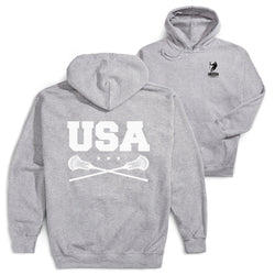 Guys Lacrosse Hooded Sweatshirt - USA(Back Design) [Adult Small/Gray] - SS
