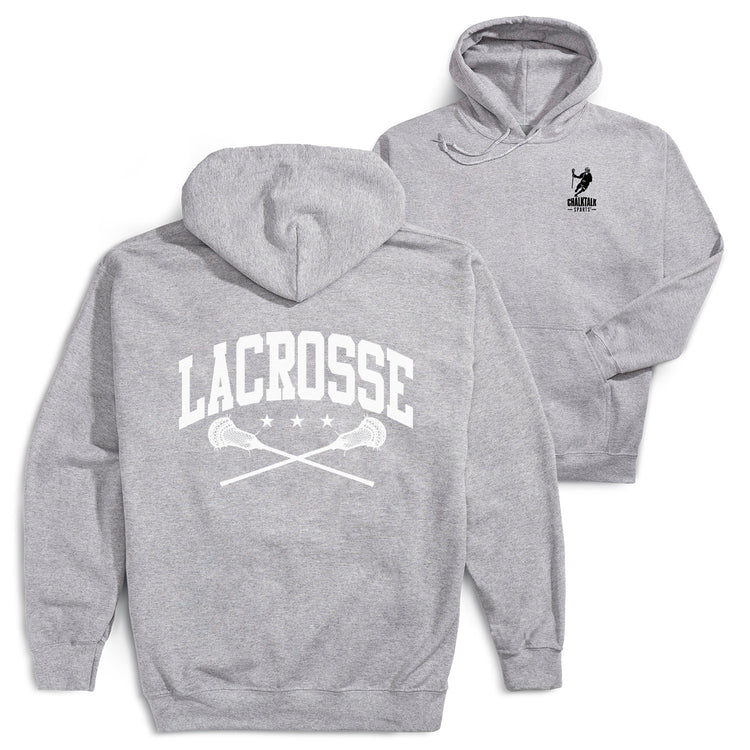 Guys Lacrosse Hooded Sweatshirt - Crossed Sticks(Back Design) [Adult Medium/Gray] - SS