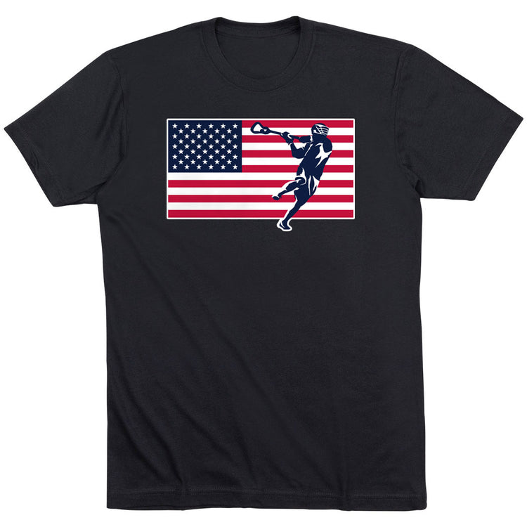 Guys Lacrosse Short Sleeve T-Shirt - Patriotic Lacrosse [Youth Medium/Black] - SS
