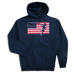 Guys Lacrosse Hooded Sweatshirt - Patriotic Lacrosse [Adult Large/Navy] - SS