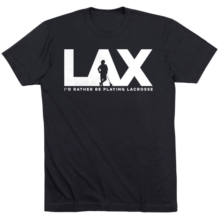 Guys Lacrosse Short Sleeve T-Shirt - I'd Rather Lax [Youth Large/Black] - SS