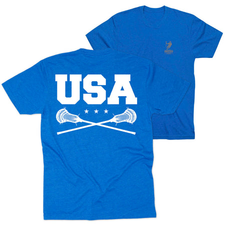 Guys Lacrosse Short Sleeve T-Shirt - USA (Back Design) [Youth Small/Royal] - SS