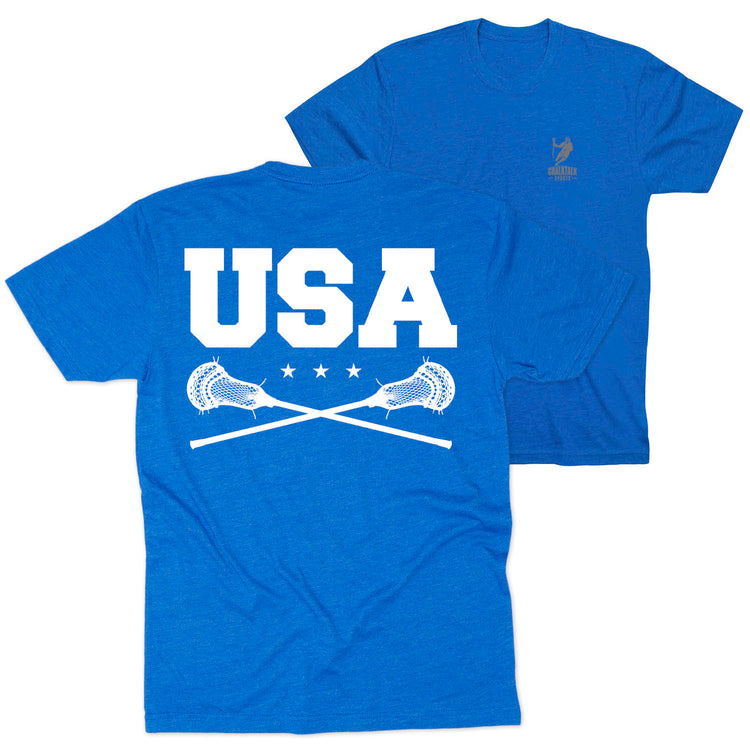 Guys Lacrosse Short Sleeve T-Shirt - USA (Back Design) [Youth Small/Royal] - SS