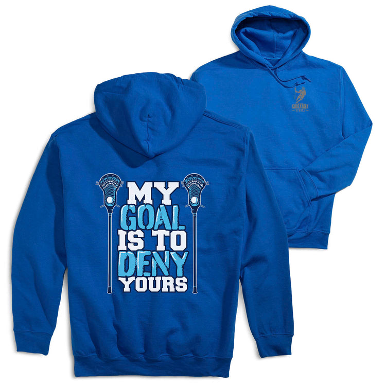 Guys Lacrosse Hooded Sweatshirt - My Goal Is To Deny Yours (Back Design) [Adult Large/Royal] - SS