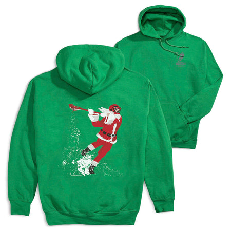 Guys Lacrosse Hooded Sweatshirt - Santa Laxer (Back Design) [Youth Large/Green] - SS