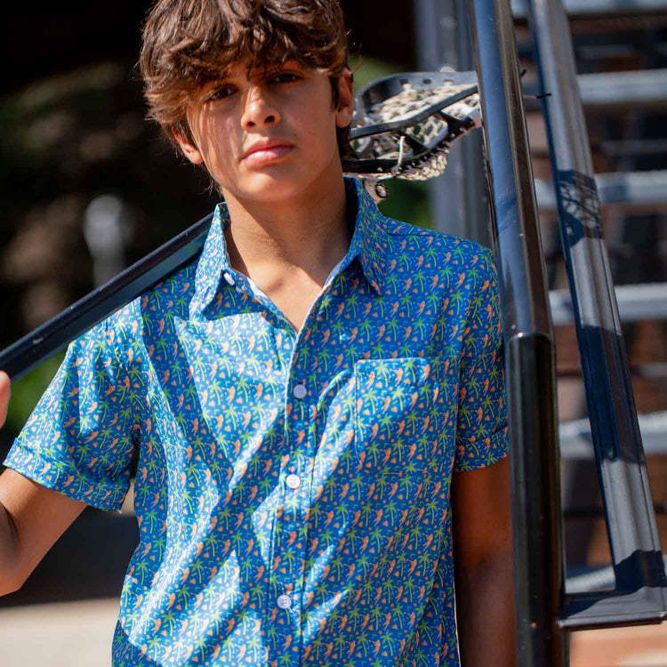 Lacrosse Performance Short Sleeve Button Down Shirt - Island Breeze [Youth Small] - SS